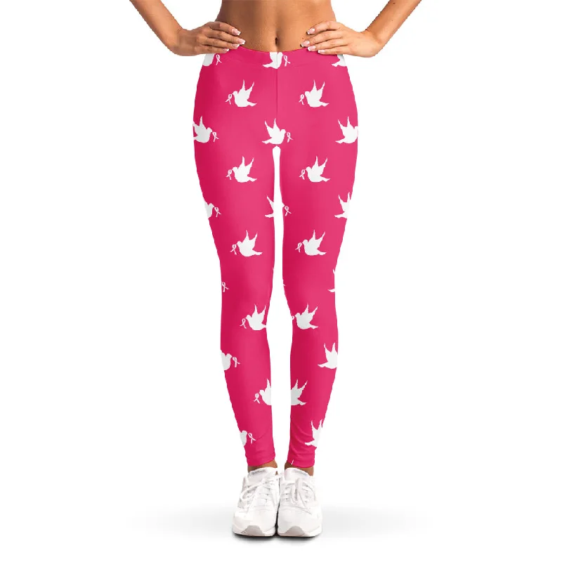 White Dove Breast Cancer Pattern Print Women's Leggings