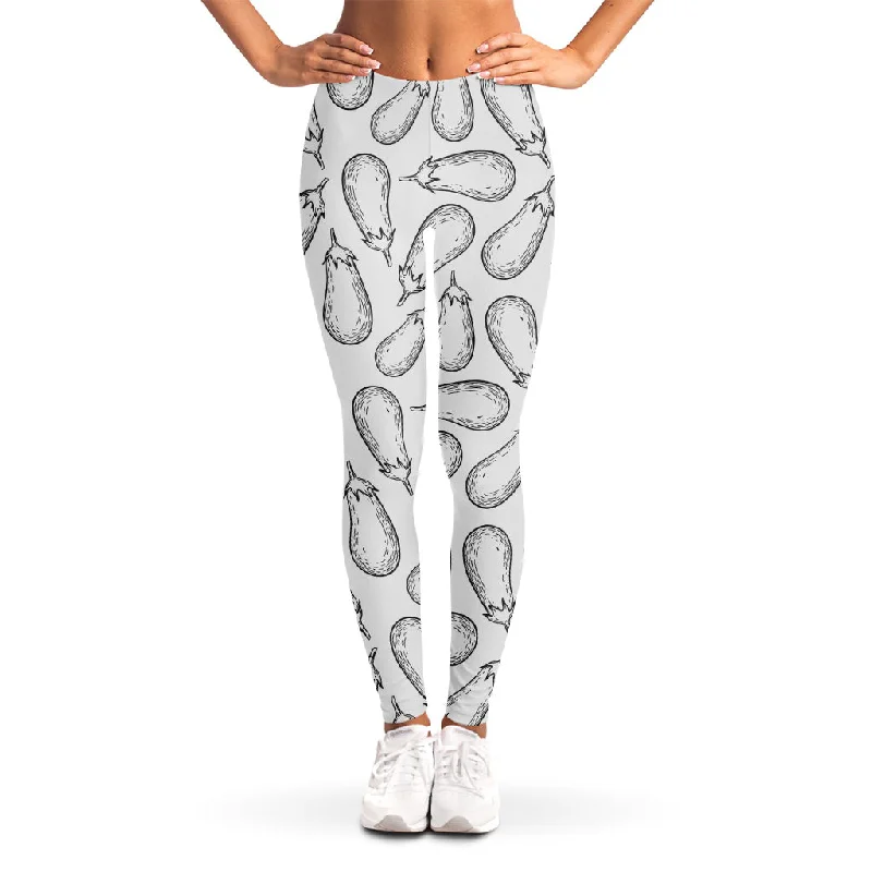 White Eggplant Drawing Print Women's Leggings