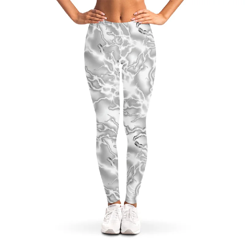 White Electric Lightning Print Women's Leggings