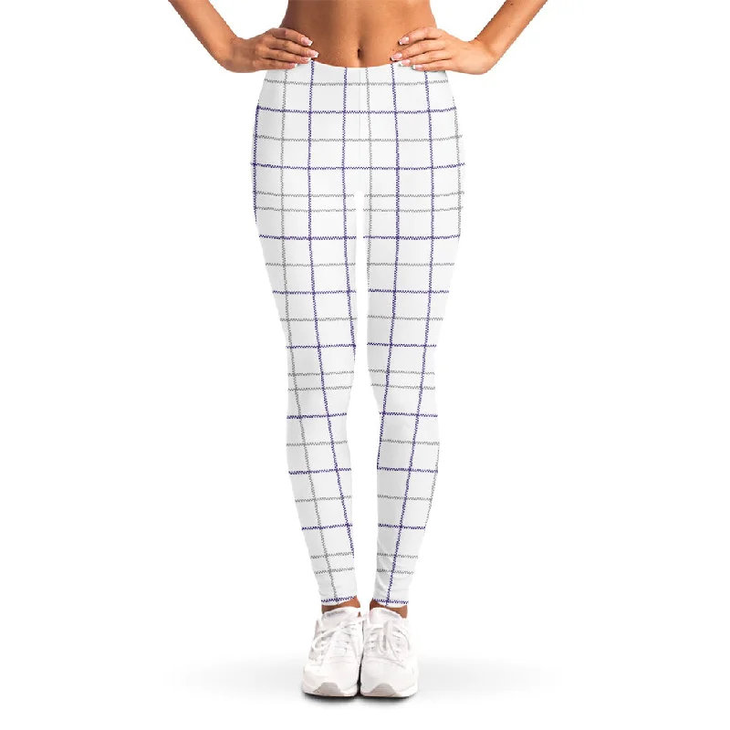 White Grey And Purple Tattersall Print Women's Leggings