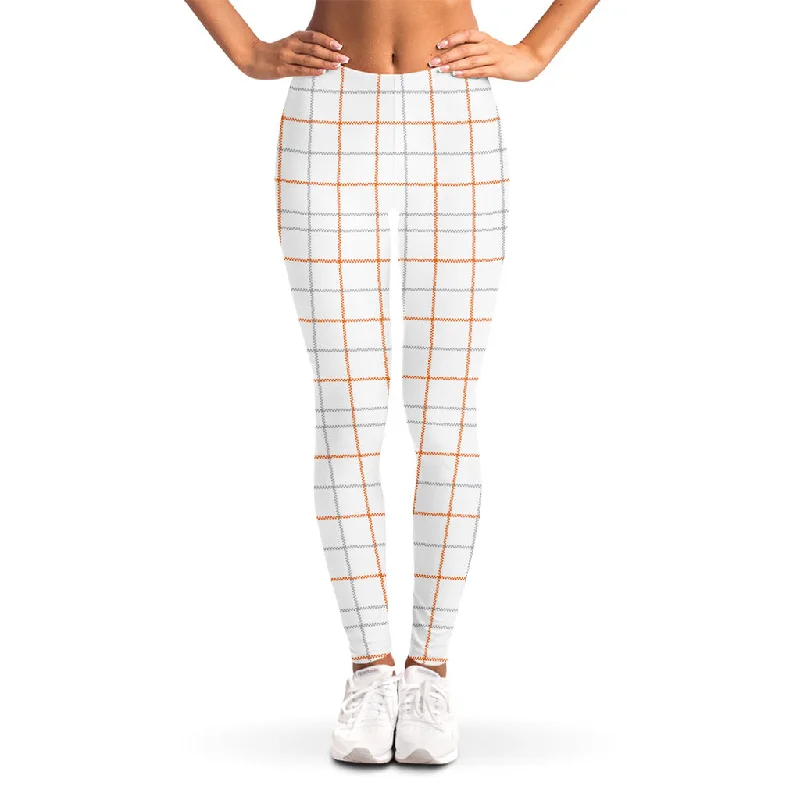 White Halloween Tattersall Pattern Print Women's Leggings