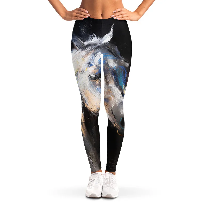 White Horse Portrait Print Women's Leggings