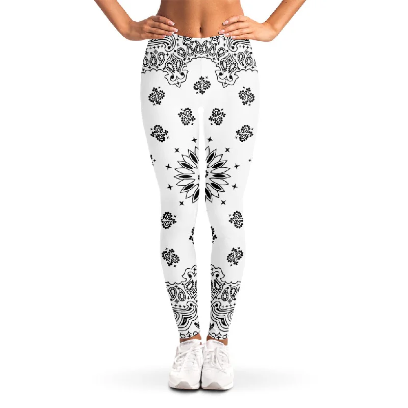 White Paisley Bandana Print Women's Leggings