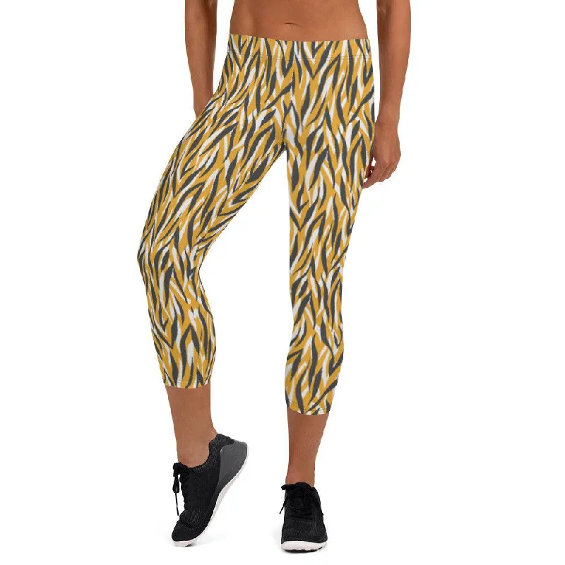 Yellow Animal Print Women's Capri Leggings