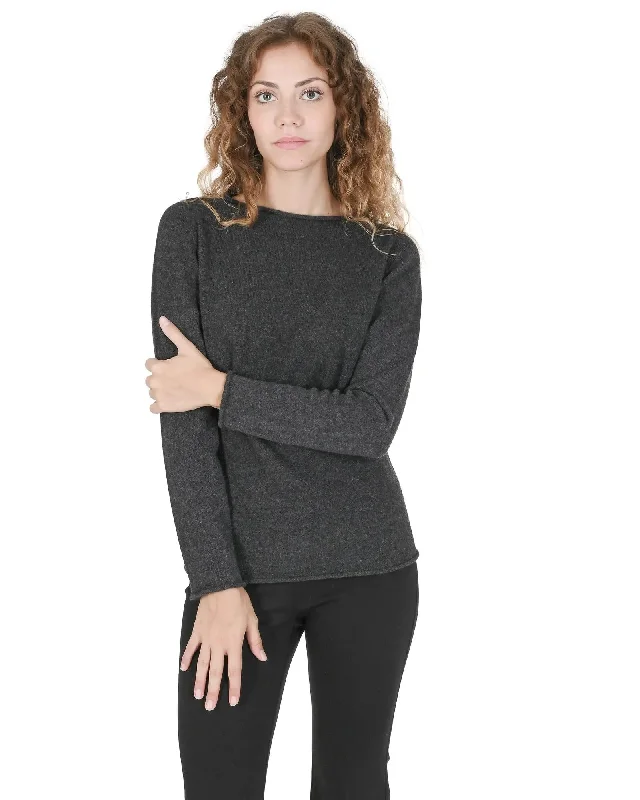 Crown of Edinburgh Cashmere Women's Premium Cashmere Boatneck Sweater in Dark gray - M