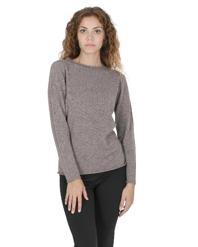 Crown of Edinburgh Cashmere Women's Cashmere Boatneck Sweater in Taupe - M