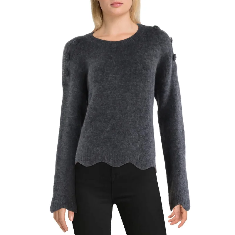 Elie Tahari Womens Button Detail Long Sleeve Crewneck Sweater