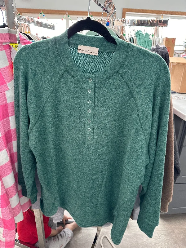 Green Melange Button Sweater