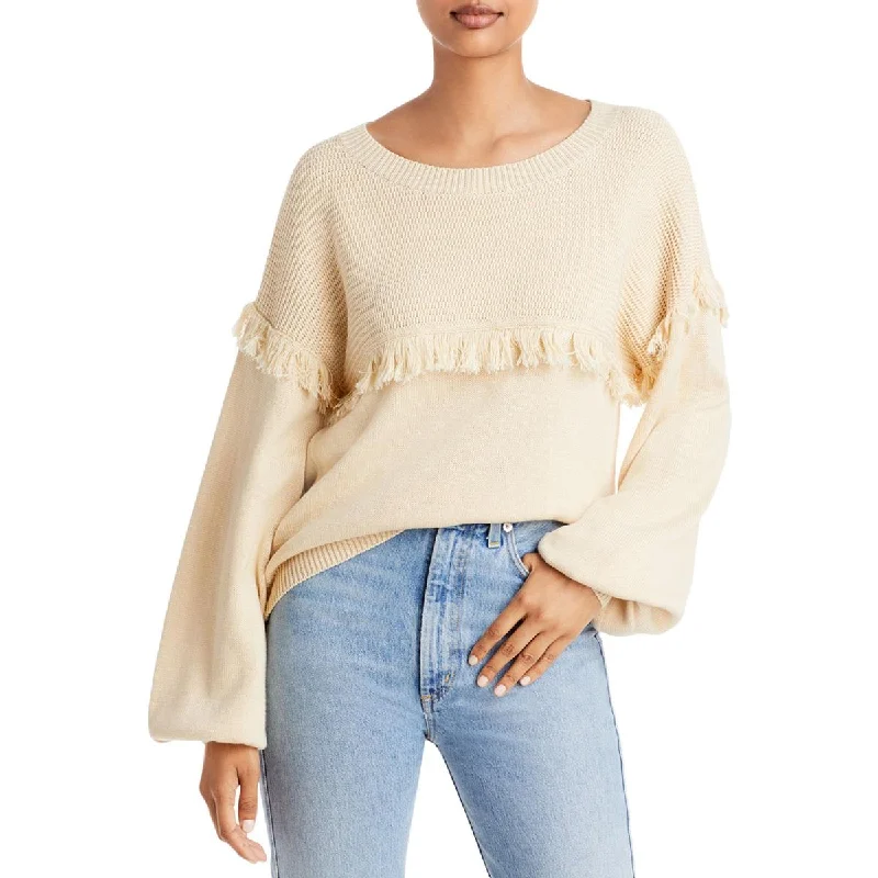 Joie Womens Angelina Fringe Knit Crewneck Sweater