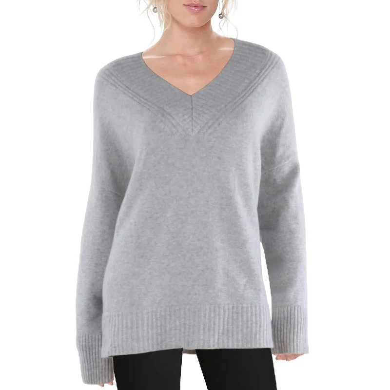 Lafayette 148 New York Womens Cashmere Ribbed Knit V-Neck Sweater