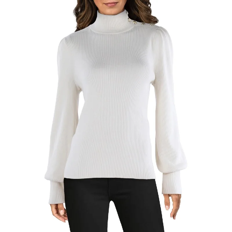 Lauren Ralph Lauren Womens Cotton Blend Embellished Mock Turtleneck Sweater