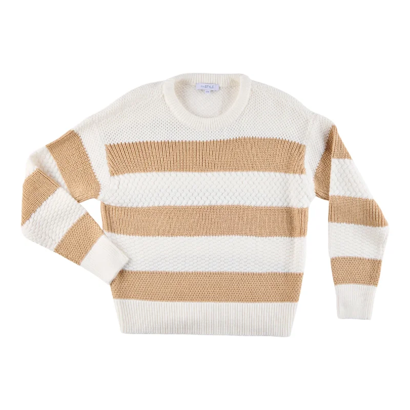 mySTYLE Women's Striped Cable Front Sweater