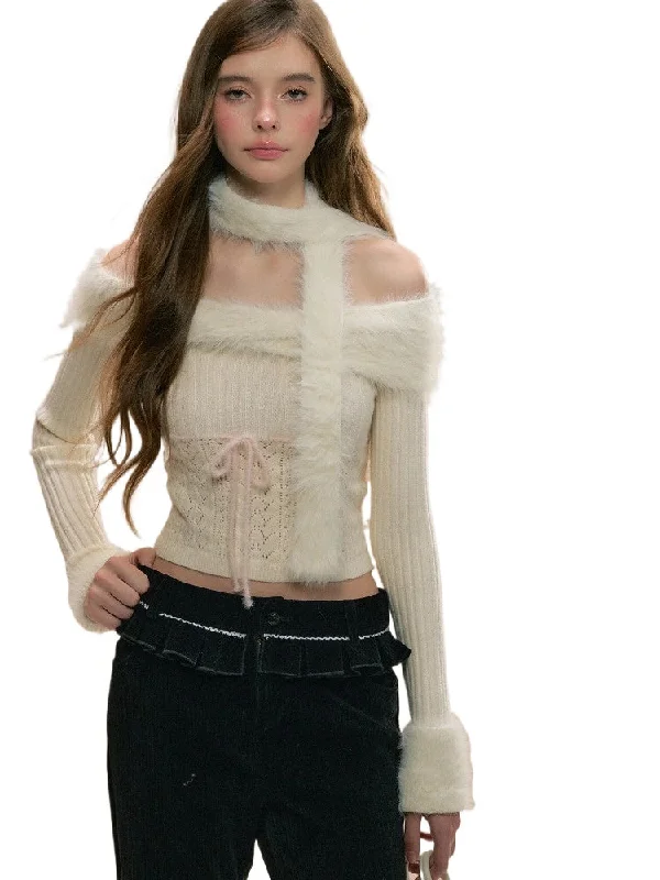 Off-shoulder Vintage Knitted Sweater