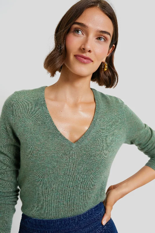 Pine Green Cashmere V-Neck Sweater