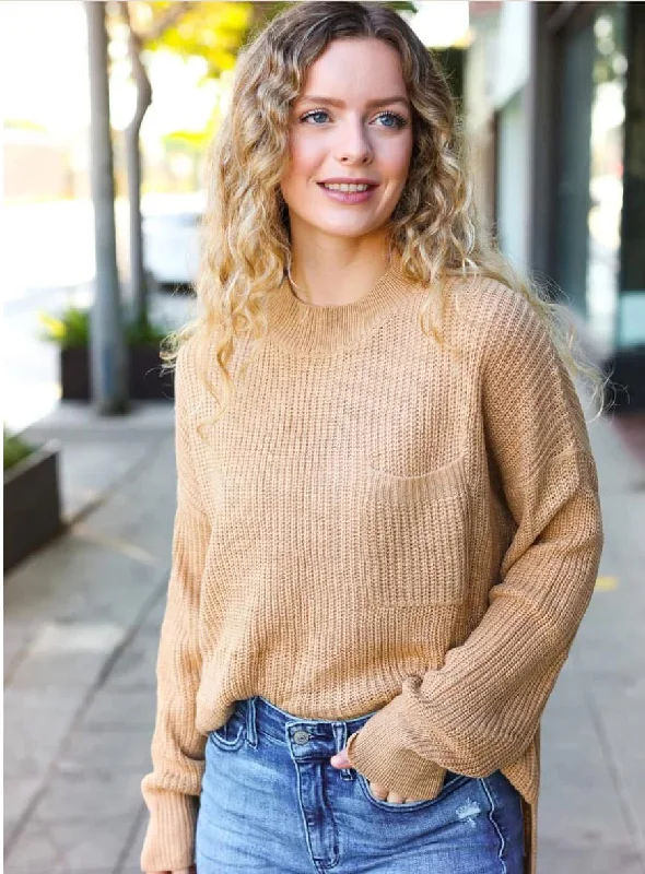 Tan knit pocket sweater