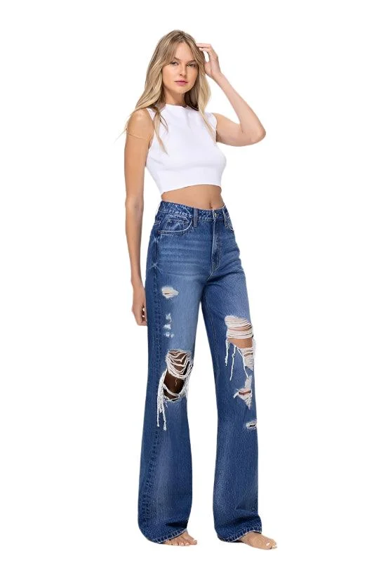 Womens Vintage Loose Jeans Blue Denim