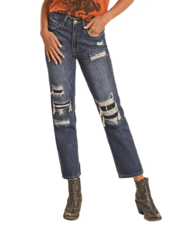 Rock and Roll Women's Distressed Straight Leg Crop Jeans BW9HD02255