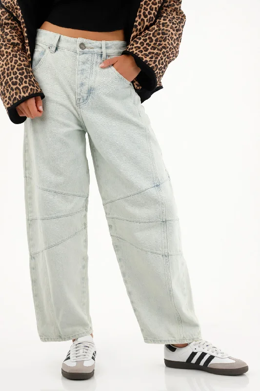 Women's Light Blue Mid-Rise Horseshoe Jeans