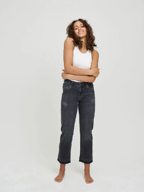 Pulz PzEmma Straight Crop Jeans Dark Grey