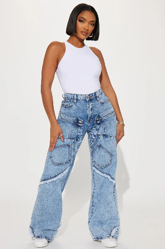 Taking A Chance Easy Waist Wide Leg Jeans - Light Wash