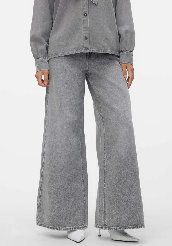 Vero Moda Annet Belted Wide Leg Jeans, Grey